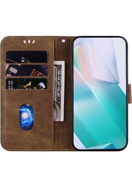 Apple iPhone 12 Pro Max Kabartmalı Sevimli Kaplan Flip Folyo Cüzdan Kılıf Kart Cebi Tutucu Kapak (Yurt Dışından)