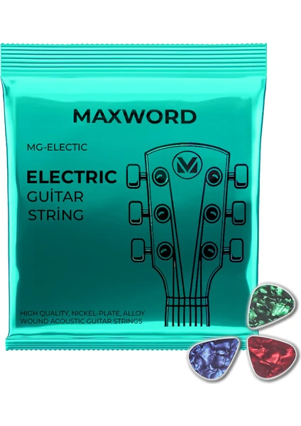 Maxword Gt-Electric Kaliteli Elektro Gitar Teli 1 Takım Set + Pena