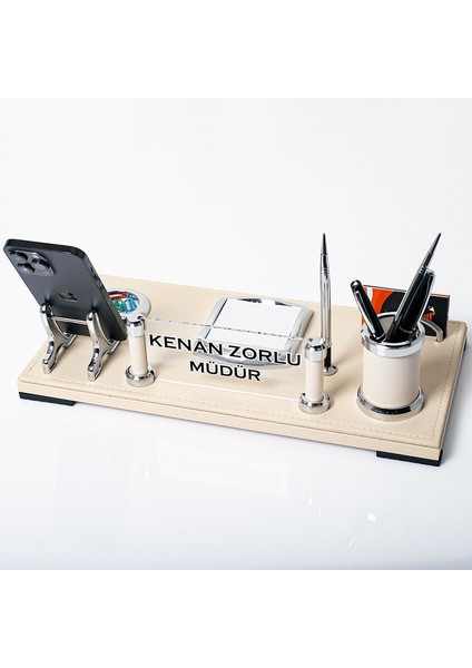 Idea Bej Masaüstü Isimlik Seti Yeni Iş Hediye Deri Ofis Masa Isimliği
