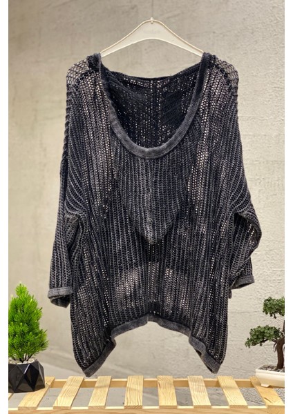 Kapşonlu Cepli File Tunik Bluz