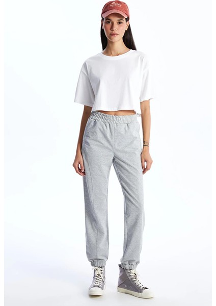 Kadın Beyaz Bisiklet Yaka Oversize Süprem Basic Crop Tişört modelleri