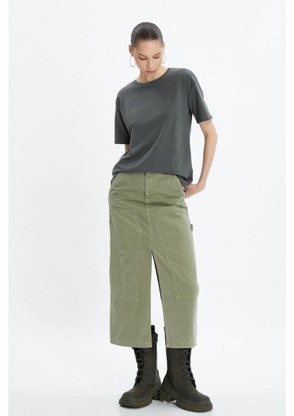 Kadın Füme Bisiklet Yaka Oversize Basic Süprem Tişört