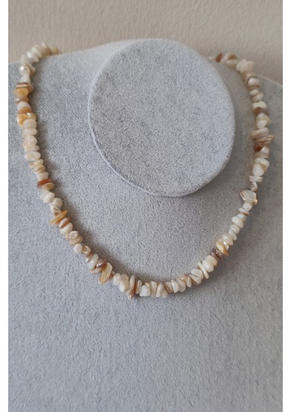 Krem Sedef Kırıktaş Doğaltaş Kolye