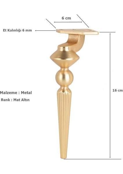 Tuva Lüx Metal Ayak 16 cm Mat Altın Mobilya Koltuk Ayağı fiyatları
