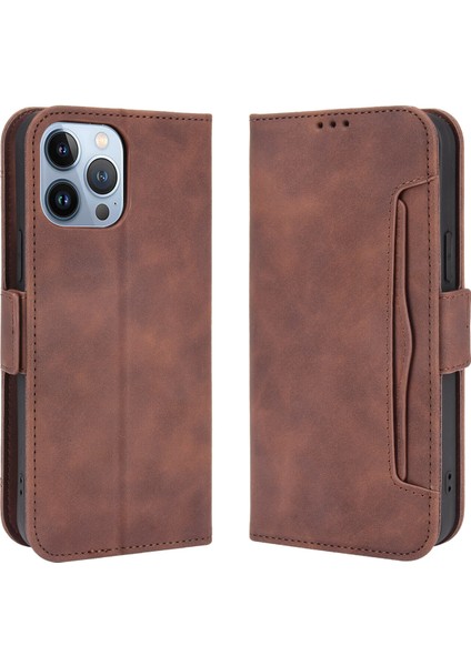 iPhone 13 Pro Max ile Uyumlu Kickstand Koruyucu, Kredi Kartı Tutacağı Pu Deri Darbeye Dayanıklı Telefon Kılıfı (Yurt Dışından)