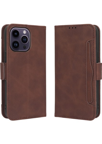 iPhone 14 Pro ile Uyumlu Kickstand Koruyucu, Kredi Kartı Tutacağı Pu Deri Darbeye Dayanıklı Telefon Kılıfı (Yurt Dışından)