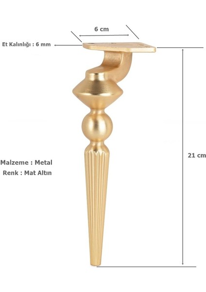 Tuva Lüx Metal Ayak 21 cm Mat Altın Mobilya Koltuk Ayağı fiyatları