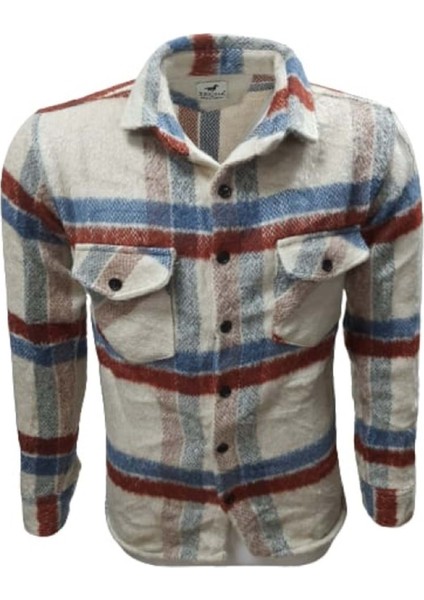 Y00806 Erkek Ekose Kareli Peluş Gömlek - Y00806 - Mavi - ST00806-MAVI-XXL