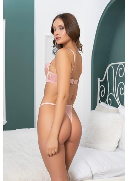 Pembe Rose Desenli Sütyen Takımı