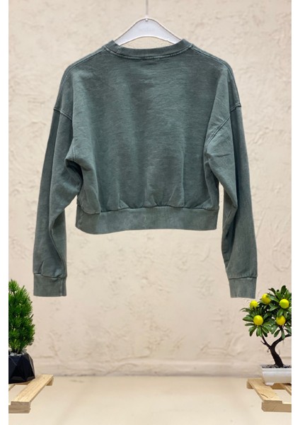 Sahne Moda Chicago Baskı Uuzn Kol Crop Penye Sweat