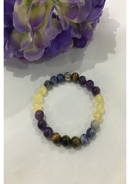 8 mm Ametist, Sitrin, Sodalit,kaplangözü Doğaltaş Bileklik