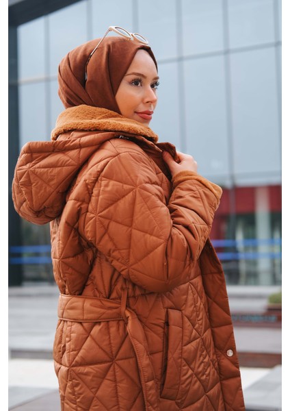 Kadın Kürk Detaylı Kemerli Şişme Mont Taba fırsatları