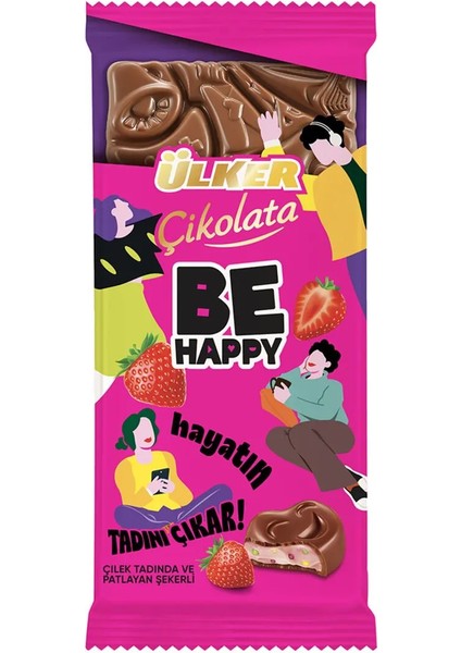 Çikolata Be Happy Tablet Çilek ve Patlayan Şekerli 88 gr