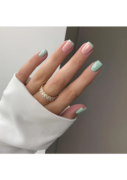 Kalıcı Nail Art Pembe T French Düz Model Takma Tırnak Seti