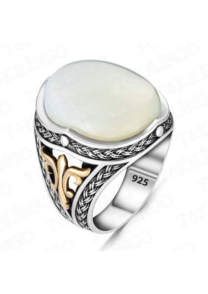 925 Ayar Gümüş Sedef Taşlı Sade Erkek Yüzük fiyatları