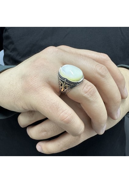 925 Ayar Gümüş Sedef Taşlı Sade Erkek Yüzük modelleri