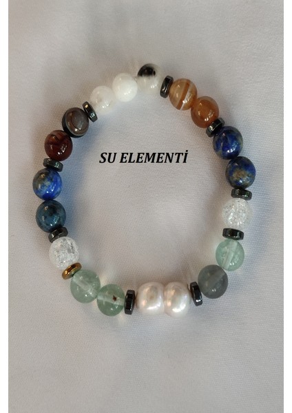 8 mm Su Elementi Doğaltaş Bileklik (Ay Taşı, Akik, Lapis Lazuli, Necef, Florit,hematit)