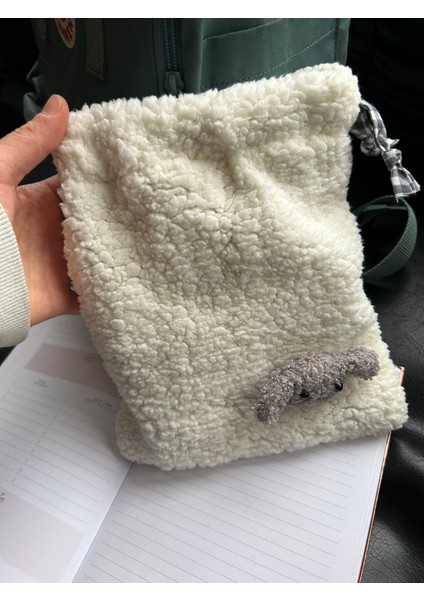 Sevimli Peluş Pötikareli Astarlı,büzgülü,ipli,düzenleyici Kese,makyaj Çantası