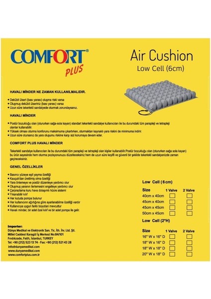 Comfort Plus DM-640 Havalı Oturma Minderi 40X40X6