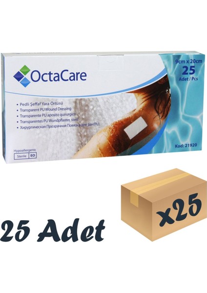 Şeffaf Pedli Su Geçirmez Örtüsü 9Cm X 20Cm 25 Adet Tekli Steril Paket