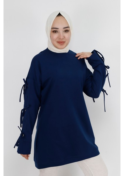 71106 Kolu Bağlama Detaylı 2 Iplik Kumaş Sweatshirt