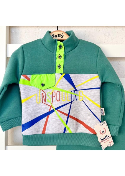 3 Iplik Kışlık, Içi Şardonlu, Baskılı, Düğme Detaylı Alt Üst Takım, Eşofman Takımı