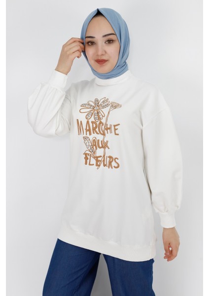 71105 Inci ve Nakış Detaylı 2 Iplik Kumaş Sweatshirt