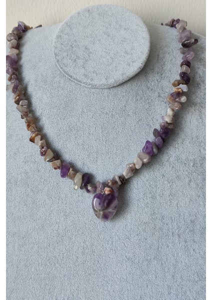 Ametist Kalp Kırıktaş Doğaltaş Kolye