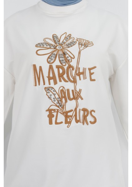 71105 Inci ve Nakış Detaylı 2 Iplik Kumaş Sweatshirt fırsatları