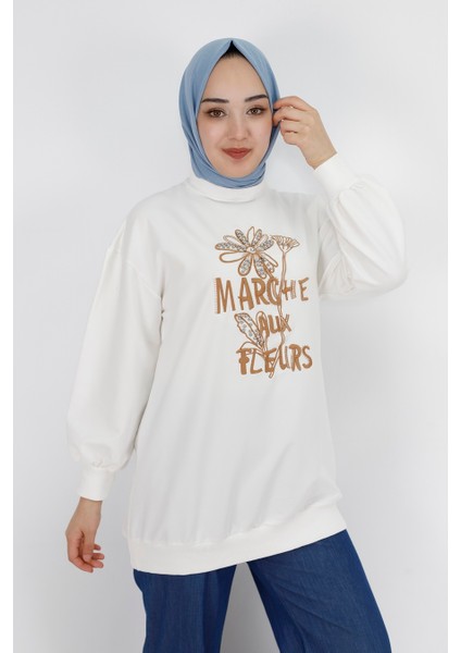 71105 Inci ve Nakış Detaylı 2 Iplik Kumaş Sweatshirt