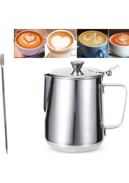 Latte Seti 2li Süt Potu Kapaklı 500 ml + Latte Art Kalemi Çubuğu Süt Köpürtme Potu Latte Art Çubuğu fiyatları
