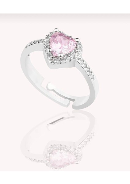 Yleaf Gümüş Pandora Model Pembe Taşlı Pırlanta Montürlü Kalp Modeli Yüzük Ciddi İlişki Yüzüğü