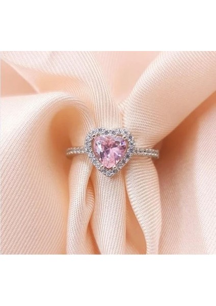 Yleaf Gümüş Pandora Model Pembe Taşlı Pırlanta Montürlü Kalp Modeli Yüzük Ciddi İlişki Yüzüğü modelleri
