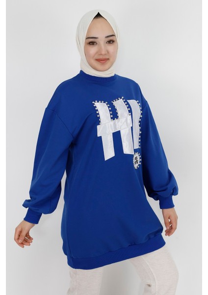 71102 Taş ve Yazı Detaylı 2 Iplik Kumaş Sweatshirt