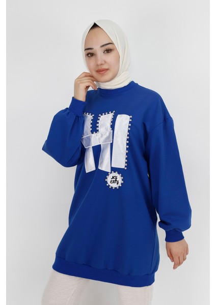 71102 Taş ve Yazı Detaylı 2 Iplik Kumaş Sweatshirt