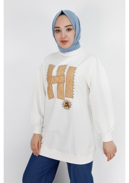 71102TAŞ ve Yazı Detaylı 2 Iplik Kumaş Sweatshirt modelleri