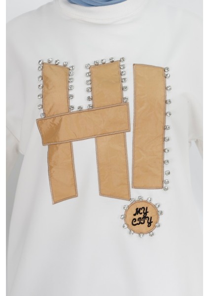 71102TAŞ ve Yazı Detaylı 2 Iplik Kumaş Sweatshirt fırsatları
