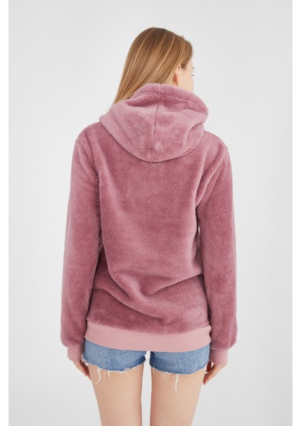 Grody.tunisex Kapüşonlu Peluş Sweatshirt Hoody Gül Kurusu