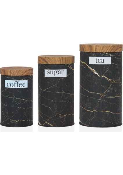 Bambu Kapak Görünümlü Metal Mermer Desenli 3'lü Çay Şeker Kahve Saklama Kabı/kavanozu MRS-3037M fiyatları