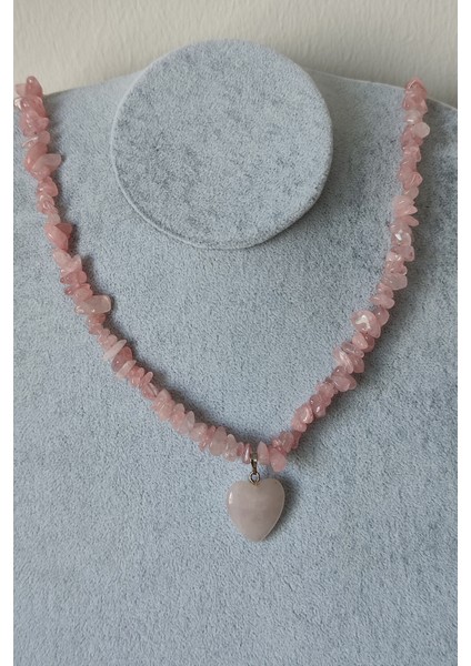 Pembe Kuvars Kalp Kırıktaş Doğaltaş Kolye