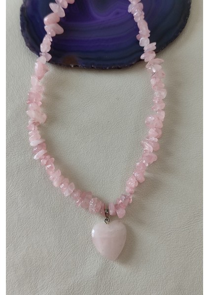 Pembe Kuvars Kalp Kırıktaş Doğaltaş Kolye fiyatları