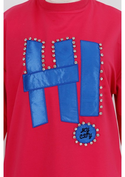 71102 Taş ve Yazı Detaylı 2 Iplik Kumaş Sweatshirt