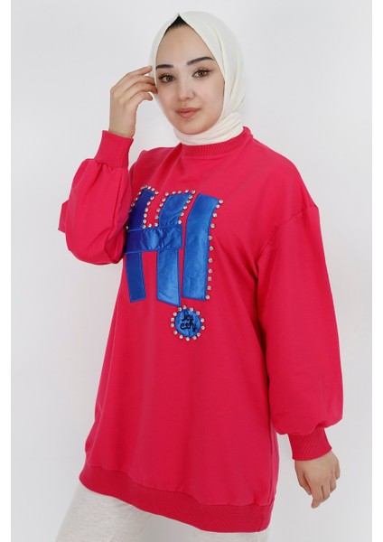 71102 Taş ve Yazı Detaylı 2 Iplik Kumaş Sweatshirt