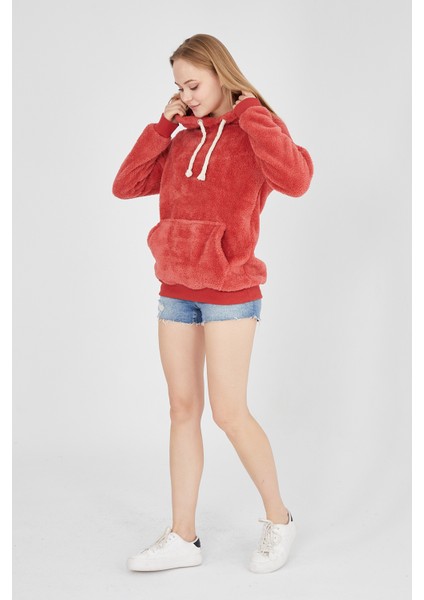 Grody.t Kapüşonlu Peluş Sweatshirt Hoody Nar Rengi