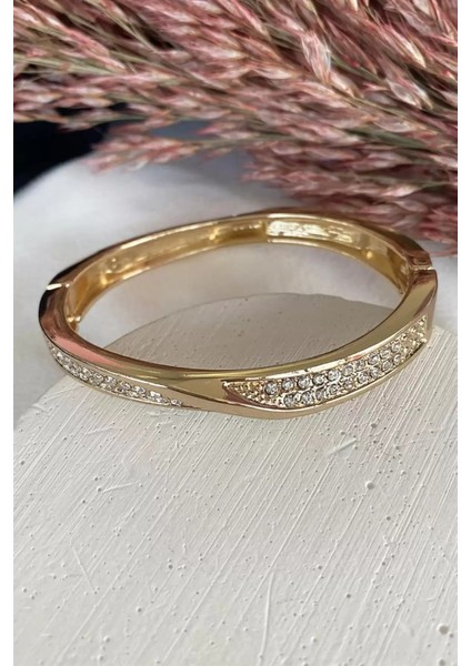Rose Gold Renk Taşlı Çelik Kelepçe Bileklik fiyatları