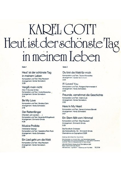 Karel Gott – Heut' Ist Der Schönste Tag In Meinem Leben Opera Vinly Plak Alithestereo