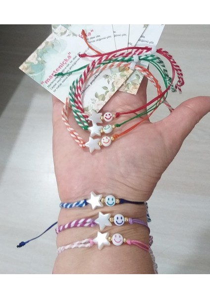 Altı Adet Marteniçka Kartlı Yıldızlı Gülen Yüzlü Marteniçka Bileklik indirimleri