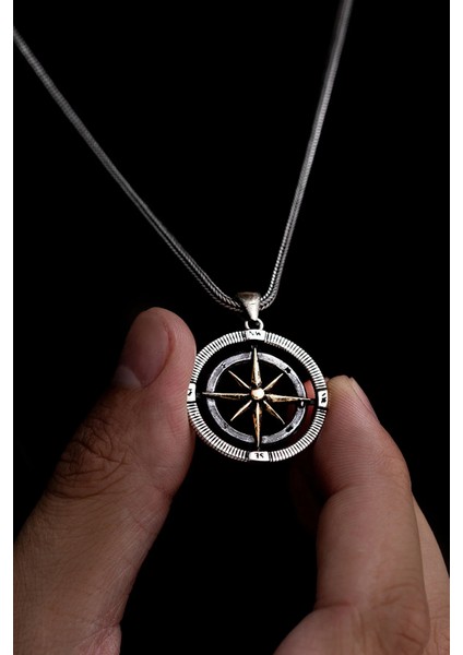 Pusula Motif Erkek 925 Ayar Gümüş Zincir Kolye fiyatları