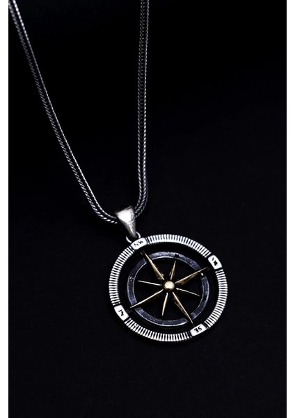 Pusula Motif Erkek 925 Ayar Gümüş Zincir Kolye modelleri