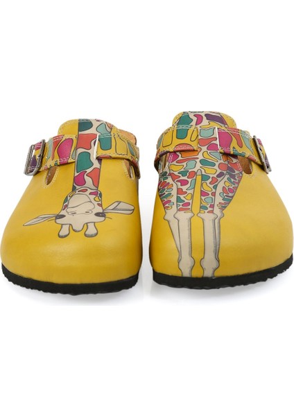 G251 Zürafa Desen Baskılı Burnu Kapalı Hardal Sarısı Sabo Kadın Terlik fiyatları